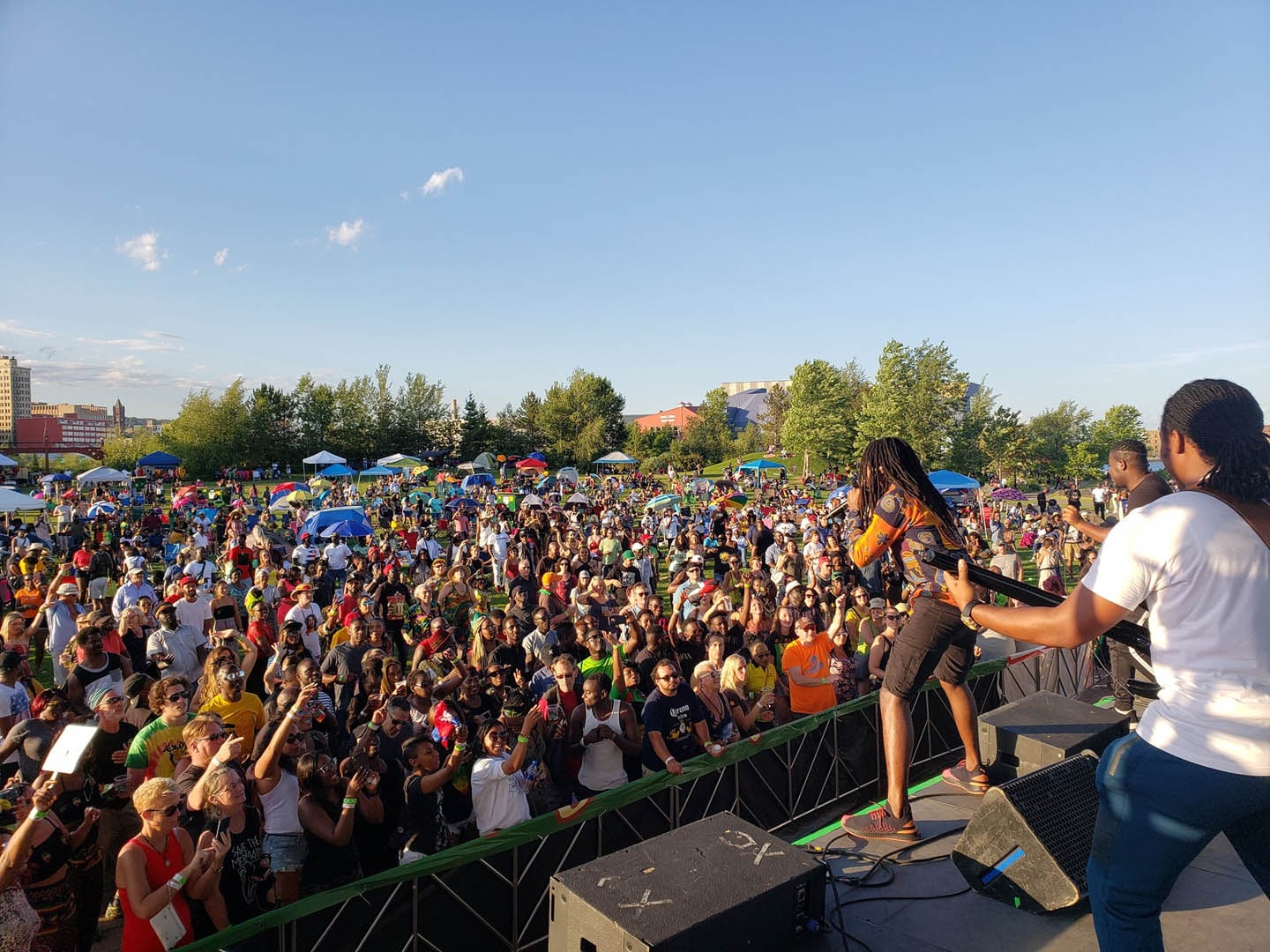 A view from the stage looking out at a crowd during the Reggae Festival in Duluth.