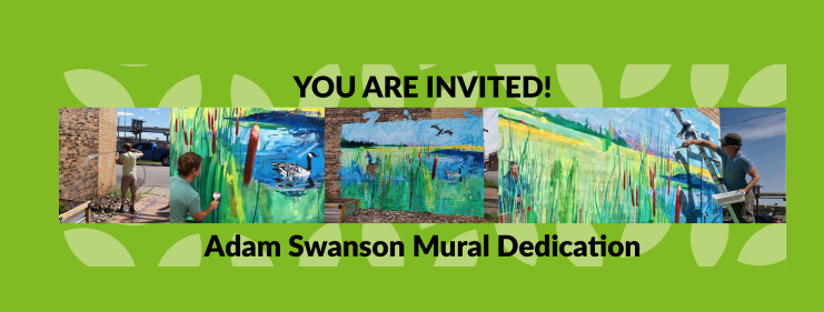 Banner for Adam Swanson mural dedication.