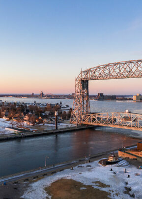 Winter view of the Aerial Lift Bridge in Duluth, MN