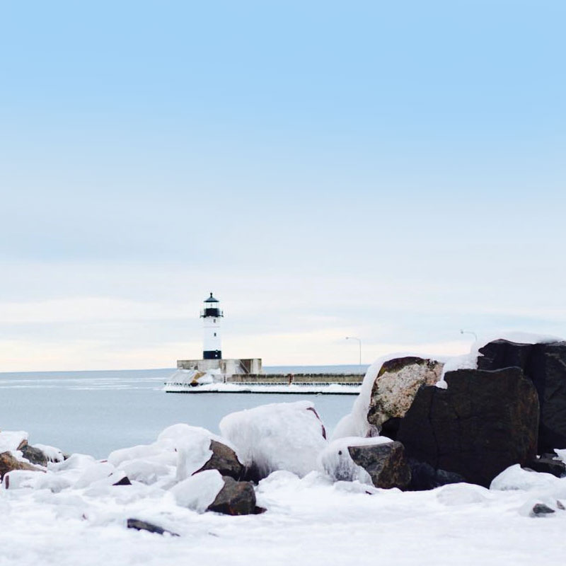 Lighthouse Pier on Lake Superior in Winter