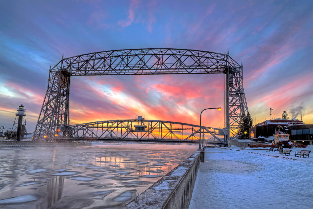 Lift Bridge at sunset. Photo credit is John Heino/Explore Minnesota.