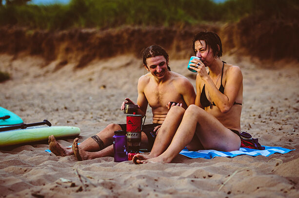 Friends hanging out on the beach