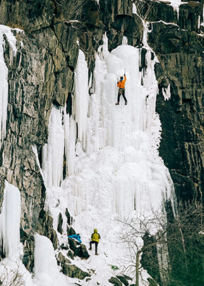 Person ice climbing