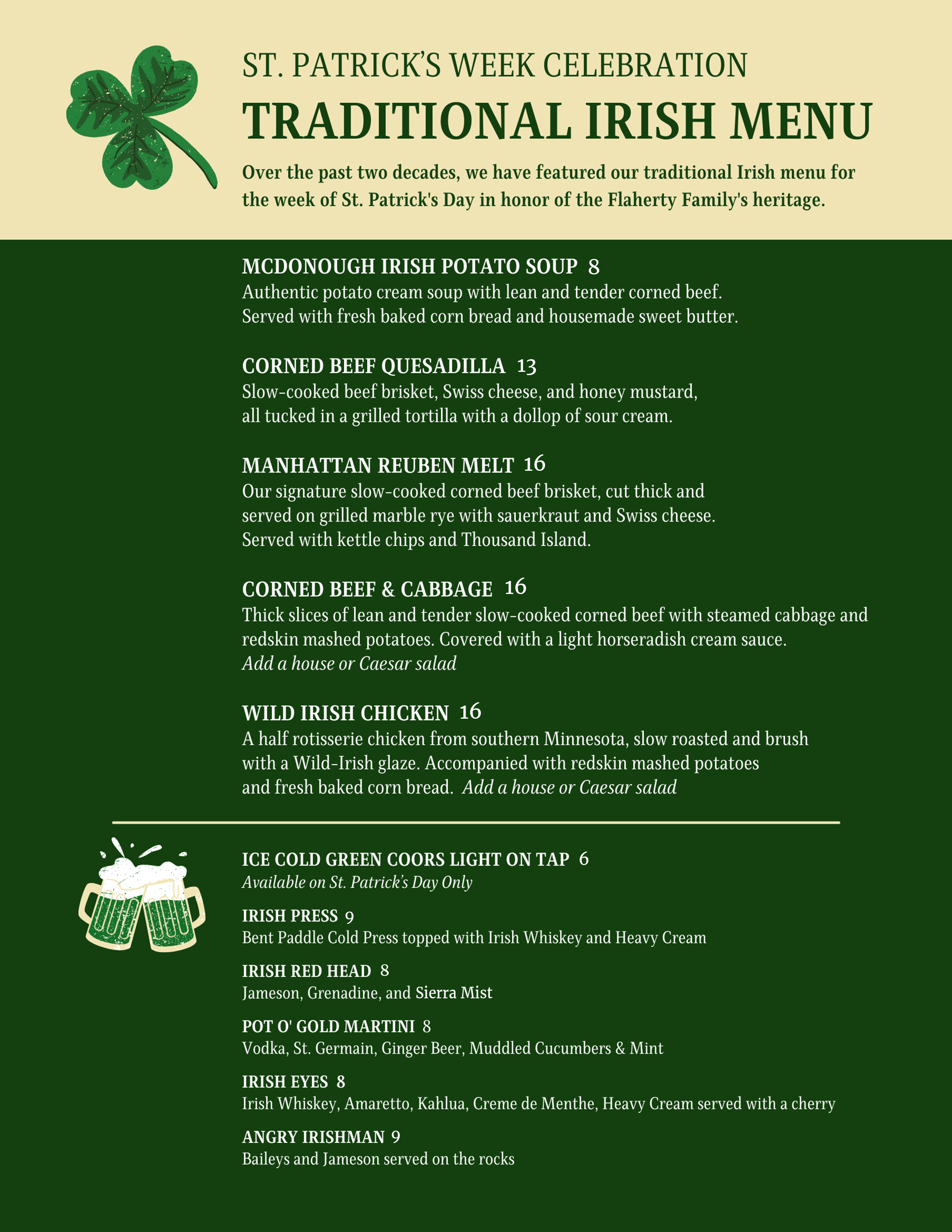 BW Irish Menu March 2023 