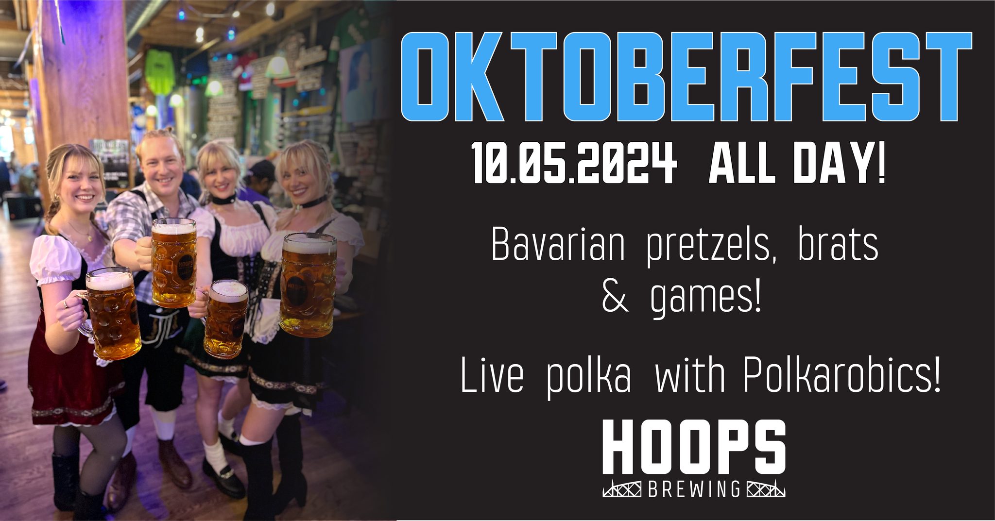 Bavarian pretzels, brats & games! Live Polka with Polkarobics at Hoops brewing