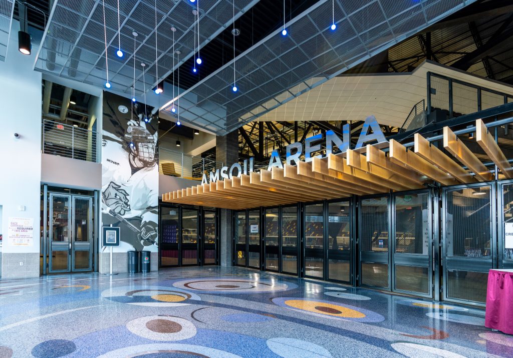Amsoil arena entrance at the duluth entertainment convention center (decc) with colorful floor in duluth, mn.