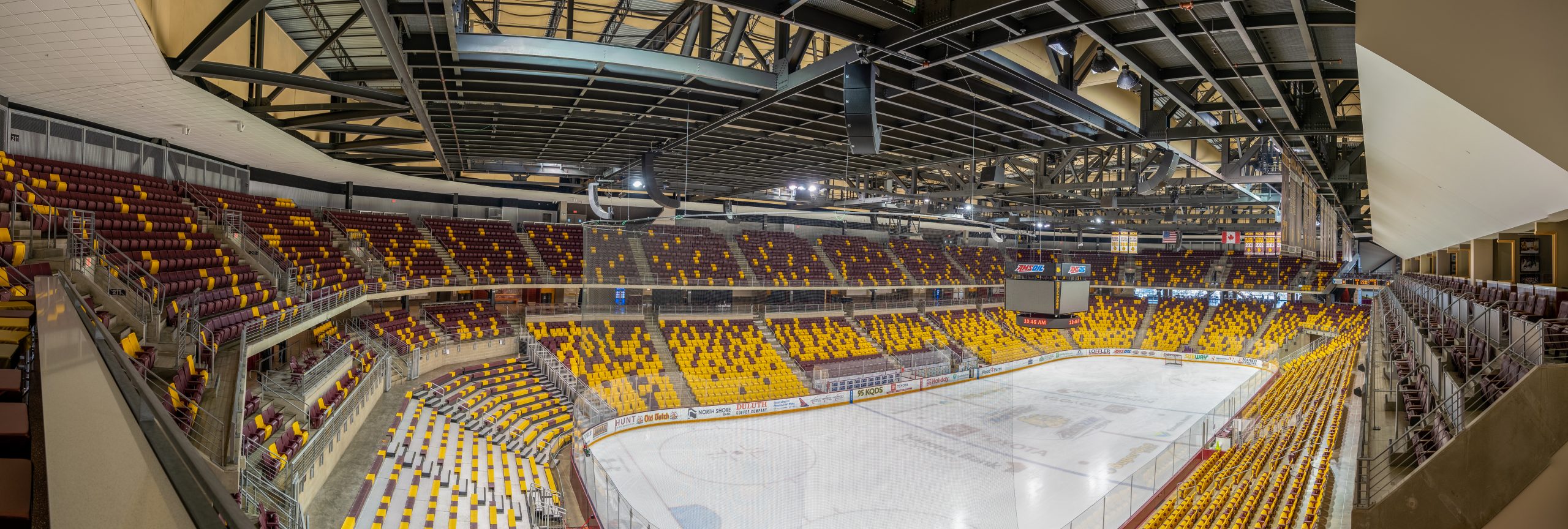 Empty amsoil area at the duluth entertainment convention center (decc) ice hockey arena with seating in duluth, mn.