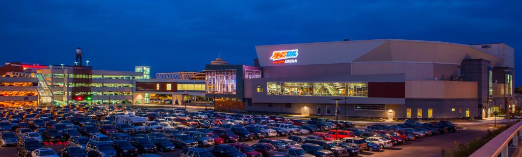 2027 iihf under-18 men’s world championship 3 Amsoil arena with parking lot at night in duluth, mn.