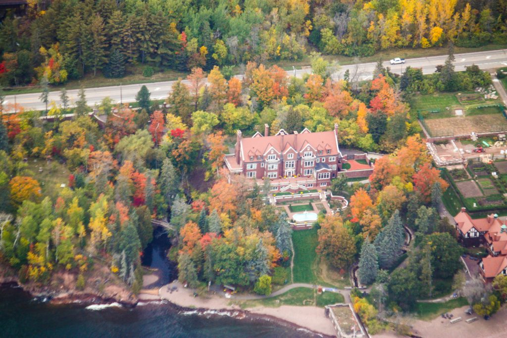 Insights from glensheen’s gardens with head gardener emily ford 9 Aerial view of glensheen mansion and glensheen’s gardens in fall, surrounded by colorful trees on the lake superior shore.